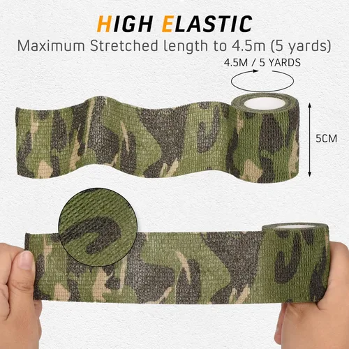 Vista 4 de 12 rollos de cinta de camuflaje de camuflaje de vendaje autoadhesivo de 2 pulgadas x 5 yardas, envoltura protectora de camuflaje autoadhesiva
