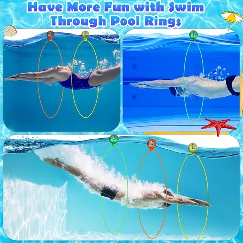 Vista 6 de Cludoo Anillos de natación para buceo en piscina, juguetes para niños, alta estabilidad, no requiere montaje, juguete de piscina, aros de natación