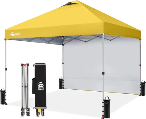 Vista 34 de CROWN SHADES Toldo desplegable de 8 x 8 con 1 pared lateral, tienda de campaña para playa, beige
