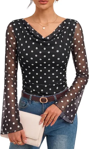 Vista 15 de GRACE KARIN Blusas de malla estilo bohemio para mujer, estilo casual