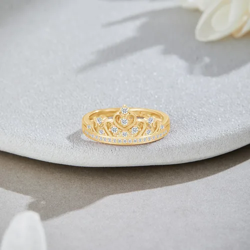 Vista 5 de AFFY Circonita cúbica blanca de corte redondo, moissanita creada, diamante cultivado en laboratorio o diamante natural corona de princesa anillo