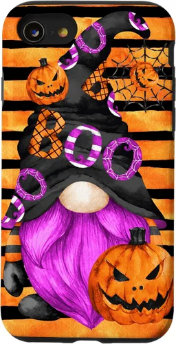 Vista 18 de iPhone 16 Halloween Gnome With Purple Beard Women Pumpkin Witchy Boo Case