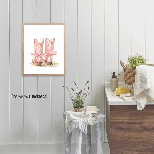 Vista 2 de Heltrappe Botas de vaquera con lazo rosa costero, arte de pared, diseño de coqueta, estilo occidental, bohemio, femenino, póster femenino