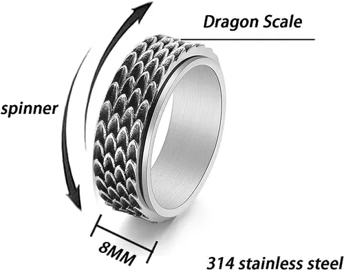 Vista 4 de LYTTMAB Stainless Steel Ring for Men, 8MM Masculine Geometric Ring, Cool Spinner Band Ring Fidget Ring Spinner Ring Anxiety Ring