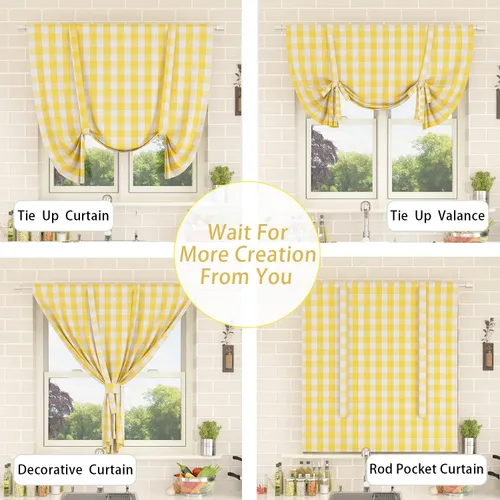 Vista 254 de Cenefas de cortina para ventana de 16 pulgadas de largo, 2 paneles de cuadros búfalo, cortinas pequeñas con bolsillo para barra, estilo clásico