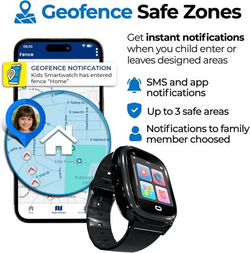 Vista 7 de Reloj para niños con localizador GPS, llamadas bidireccionales, seguimiento en tiempo real y alertas SOS - Reloj inteligente para niños