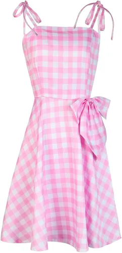 Vista 2 de Barbie Costume Pink Plaid Dress Women's Movie 2023 Margot Robbie Halloween Cosplay Costume