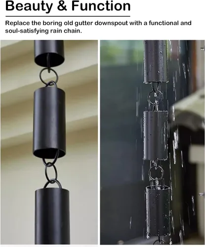 Vista 3 de Downspout Rain Chain Rainwater Diverter, 8Ft 8.5Ft 10Ft 12Ft Rain Guide Chain Hanging Ornament, Aluminum Alloy Rain Chimes Kit for Garden,1m (33ft)