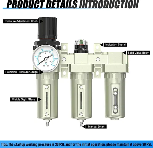 Vista 4 de MEANLIN Sistema de Secado de Aire de 3 Etapas de Grado Industrial Resistente 1/2" NPT, Filtro Coalescente, Filtro de Partículas, Secador Desecante