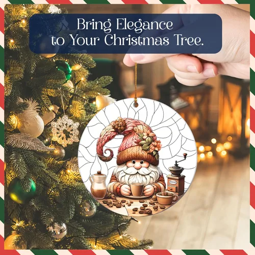 Vista 7 de Adorno de gnomo, acogedora decoración de Navidad para árbol, bonito adorno festivo para los amantes del café, divertido regalo de decoración