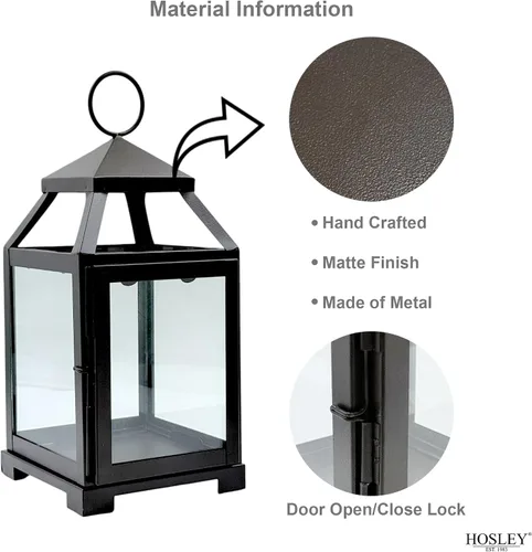 Vista 7 de Hosley's Farol estilo clásico, de 12 pulgadas de alto, de hierro y vidrio Regalo ideal para celebraciones, fiestas, bodas, Aromaterapia y Spa.