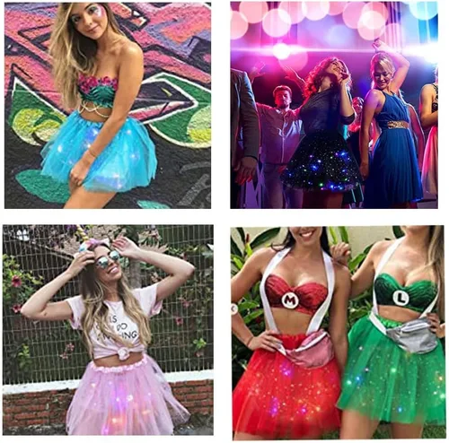Vista 7 de Faldas de tutú LED para mujer, falda de tul con capas para baile de ballet, faldas iluminadas para disfraz de fiesta