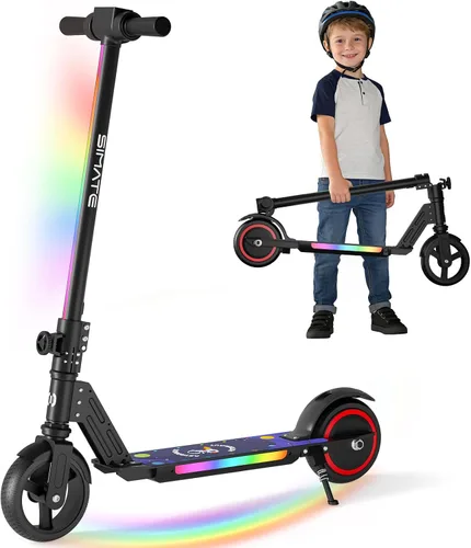 Vista 8 de SIMATE Electric Scooter for Kids 6-14, e Kick Scooter with LED Display and Colorful Lights, Adjustable Height and Foldable, Double Brake, Gifts for