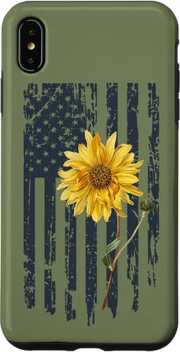 Vista 11 de iPhone 16 Yellow Sunflower Patriotic US American Flag Women Sage Green Case
