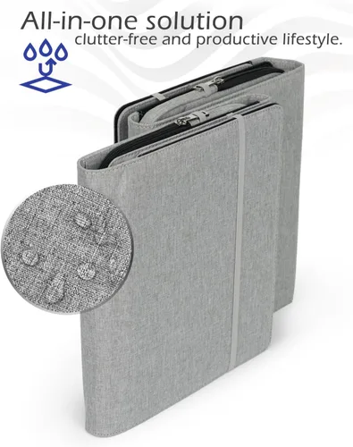 Vista 6 de Funda tipo folio compatible con el cuaderno de espiral Rocketbook construida con una bolsa de almacenamiento extraíble con cremallera de gran