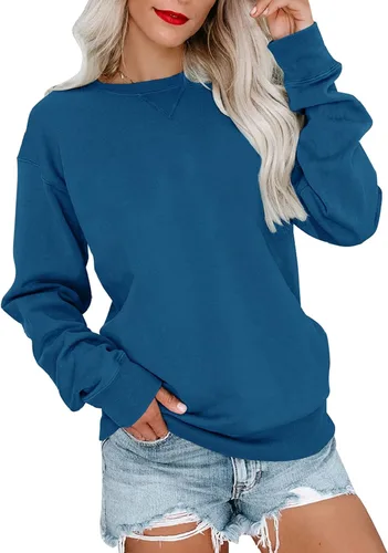 Vista 12 de Orchidays Sudaderas de cuello redondo para mujer, casuales, de manga larga, lindas, estilo túnica, sueltas, con botones A-Marrón