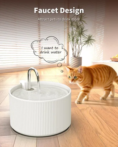 Vista 5 de fuente de agua de cerámica para gatos, fuente de agua automática para mascotas de 2.2L/74oz, dispensador para gatos ideal para gatos, perros