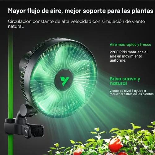 Vista 3 de VIVOSUN Ventilador AeroWave A6 con clip para tienda de cultivo, ventilador