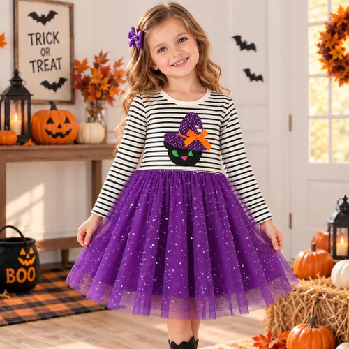 Vista 2 de HILEELANG Vestido de manga larga para niña pequeña, de algodón, con apliques, ropa casual para Navidad