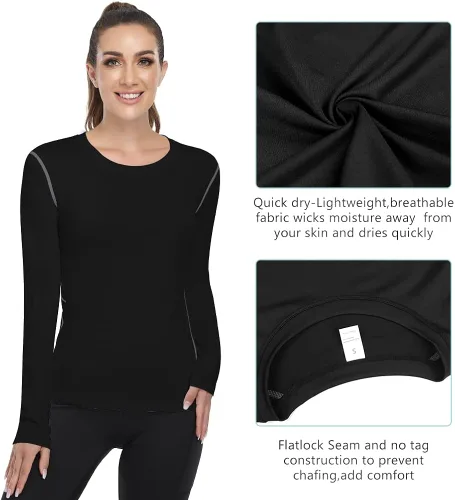 Vista 5 de WANAYOU Women's 2-3 Pack Compression Shirt Dry Fit Long Sleeve Running Athletic T-Shirt Workout Tops