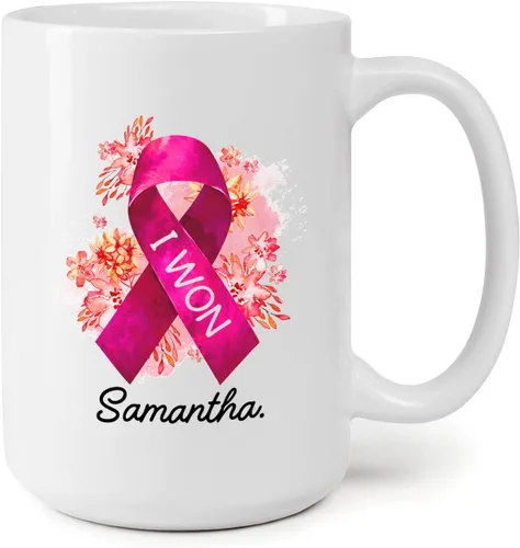Vista 9 de Taza personalizada para sobrevivientes de cáncer, taza de cáncer de mama, taza de cinta rosa, regalo para sobreviviente de cáncer de mama, taza