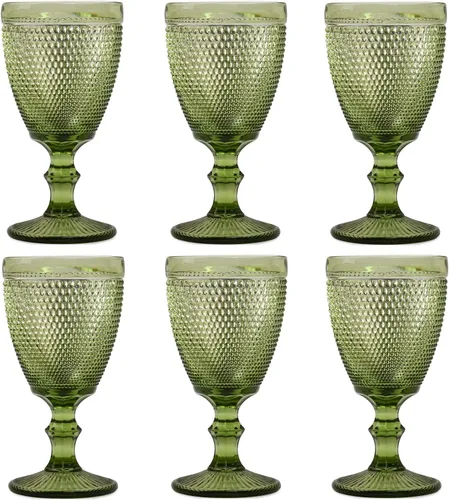 Vista 8 de Bandesun Juego de Copas de Vino Azules con Bordes de Perla Set de 6 - Vasos de Cristal Vintage para Bebidas