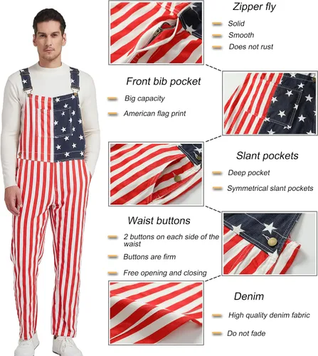 Vista 5 de OeyFnbmO Festival Overalls for Men Holiday Jumpsuit Bib Coveralls