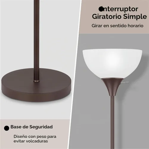 Vista 4 de Coucrek Lámpara de pie, lámparas LED de pie con pantalla de plástico blanco, luces de piso de esquina para sala de estar, dormitorio, interruptor