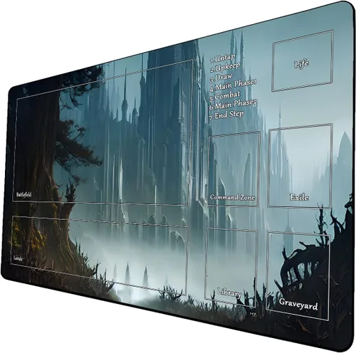 Vista 12 de Tapete de juego de cartas coleccionables AI Painting – Tapete de juego MTG con zonas, 24 x 14 pulgadas, tapete de juego MTG de alta calidad – El