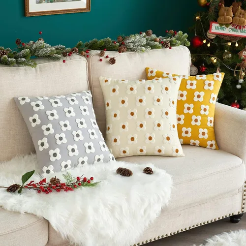 Vista 6 de EMEMA Juego de 2 fundas de cojín decorativas de jacquard, diseño de flores de sol, para sofá, cama, sala de estar, dormitorio, 16 x 16 pulgadas