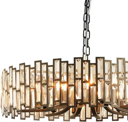 Vista 5 de LOVEDIMA Candelabros de cristal para comedor, moderna lámpara geométrica redonda de 14 luces colgante de techo con cadena ajustable en negro