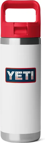 Vista 14 de YETI Rambler Botella de 18 onzas, aislada al vacío, de acero inoxidable con tapa de popote a juego de colores, rojo rescate