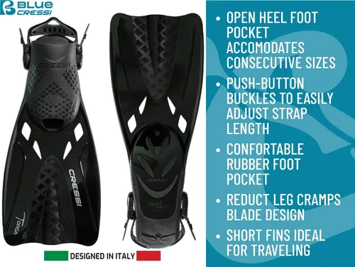 Vista 4 de Cressi Aletas de snorkel ajustables para adultos con hebillas ultra resistentes, muy ligeras, ideales para viajar - Tonga: diseñadas en Italia