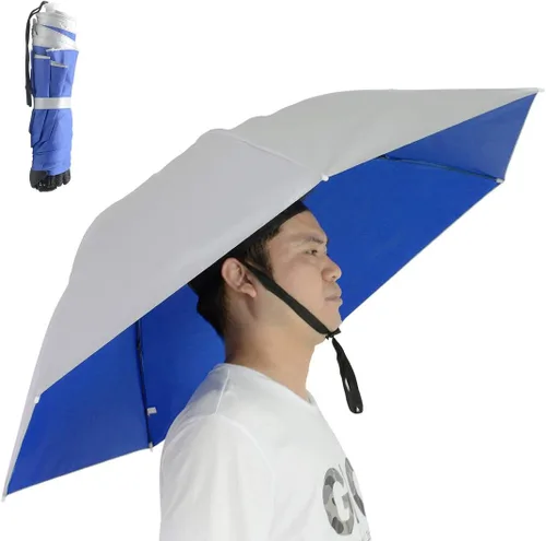 Vista 17 de Sombrero paraguas de pesca plegable ajustable, 37.4” extragrande, con manos libres, 7 nervaduras, impermeable, anti-UV, para pesca, jardinería