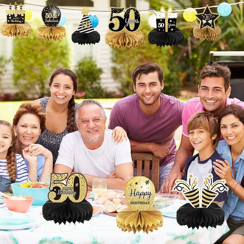 Vista 5 de 9 piezas de decoración de cumpleaños número 50 para centros de mesa de cumpleaños 50 para decoración de mesas, decoraciones de felicitación a 50