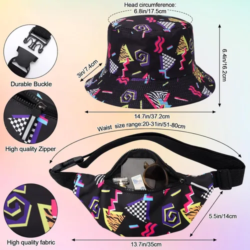 Vista 2 de Riñonera de los años 80 y 90, 2 unidades, bolsa de cintura para sombrero de pescador, traje retro de los años 80 y 90, accesorios de moda