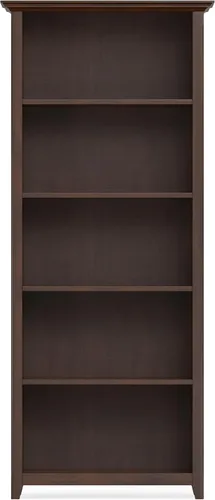 Vista 5 de SIMPLIHOME Amherst - Librero de 70 pulgadas de alto con 5 estantes de madera maciza en color marrón rústico, almacenamiento transicional para sala