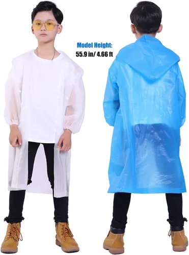 Vista 64 de Chaqueta de lluvia para niños, paquete de 2 ponchos de lluvia para niños, impermeables reutilizables para niños y niñas, impermeable, para exteriores
