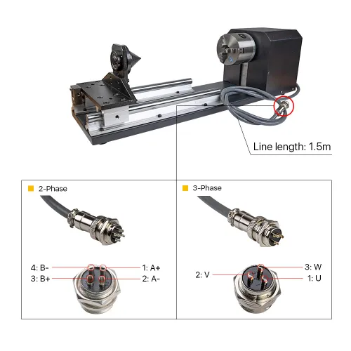Vista 8 de Cloudray Accesorio giratorio láser de CO2 Eje giratorio de 2 ejes CNC Laser Accesorio giratorio con motor paso a paso Nema 23 2 fases