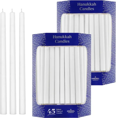 Vista 16 de 2 paquetes de velas de menorá de Janucá de lujo azules y blancas con forma de cono para las 8 noches de Janucá, tiempo de combustión de 45 minutos
