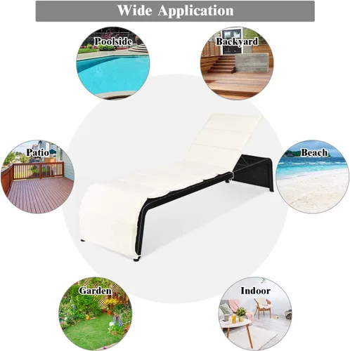 Vista 6 de COSTWAY Silla de ratán para patio, silla reclinable acolchada con respaldo ajustable, jardín y piscina (beige)