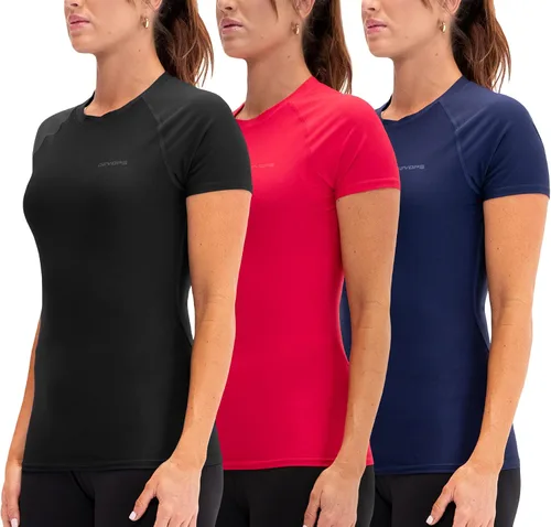 Vista 16 de DEVOPS - Paquete de 3 camisetas de compresión para mujer, de manga corta, con ajuste seco, para correr, atléticas, camisetas de entrenamiento