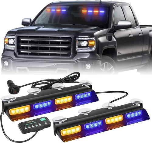 Vista 10 de XRIDONSEN Luces estroboscópicas de emergencia para salpicadero, advertencia intermitente de seguridad ámbar con controlador de pantalla digital