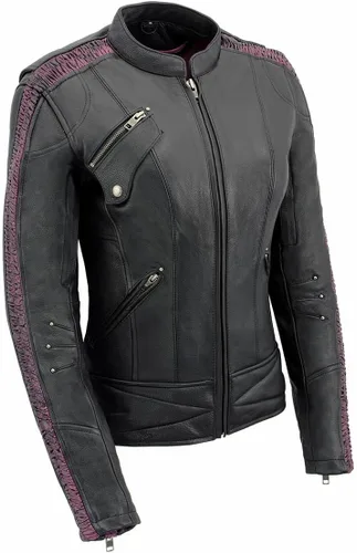 Vista 8 de Milwaukee Leather MLL2570 Chaqueta de Cuero para Motocicleta Negra 'Phoenix Embroidered' para Mujer
