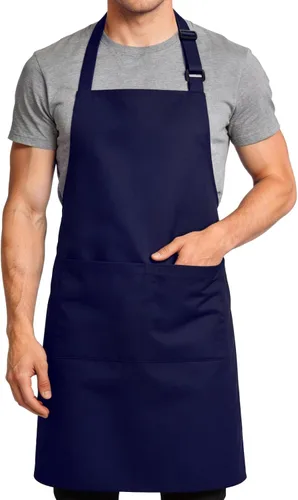 Vista 9 de Delantal de chef grande para hombres y mujeres, delantales de cocina con 2 bolsillos grandes, resistentes al agua y al aceite