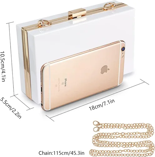 Vista 2 de WJCD - Bolso de mano de acrílico transparente para mujer, bolso de hombro con correa de cadena de dorada desmontable