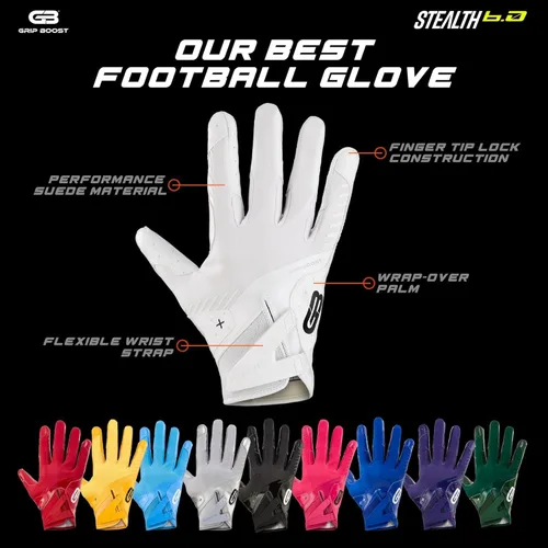 Vista 4 de Guantes de fútbol Grip Boost - Tecnología Stealth 6.0 Boost Plus adhesiva sólida - Guantes de fútbol para receptores amplios, tallas para hombres