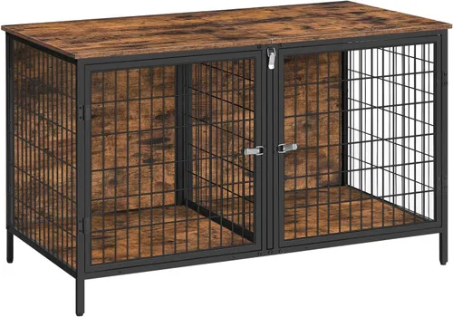 Vista 10 de MAHANCRIS Mueble de jaula para perros para 2 perros, perrera de 43.3 pulgadas con divisor extraíble, muebles para perros resistentes y resistentes
