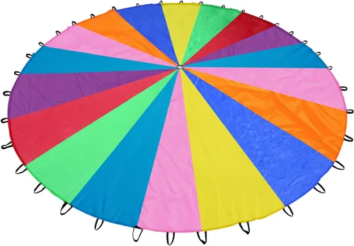 Vista 8 de Paracaídas arcoíris para niños, juguete de paracaídas con asas, juego de paracaídas para niños, cooperación en grupo y actividades al aire libre