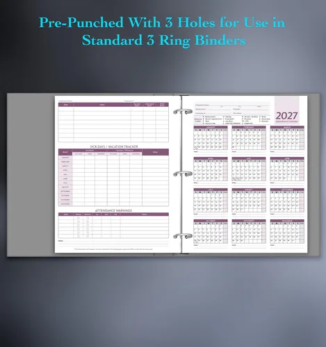 Vista 7 de Attendance Calendar Employee Card Attendance Record Tracker 2027, 50 Sheets